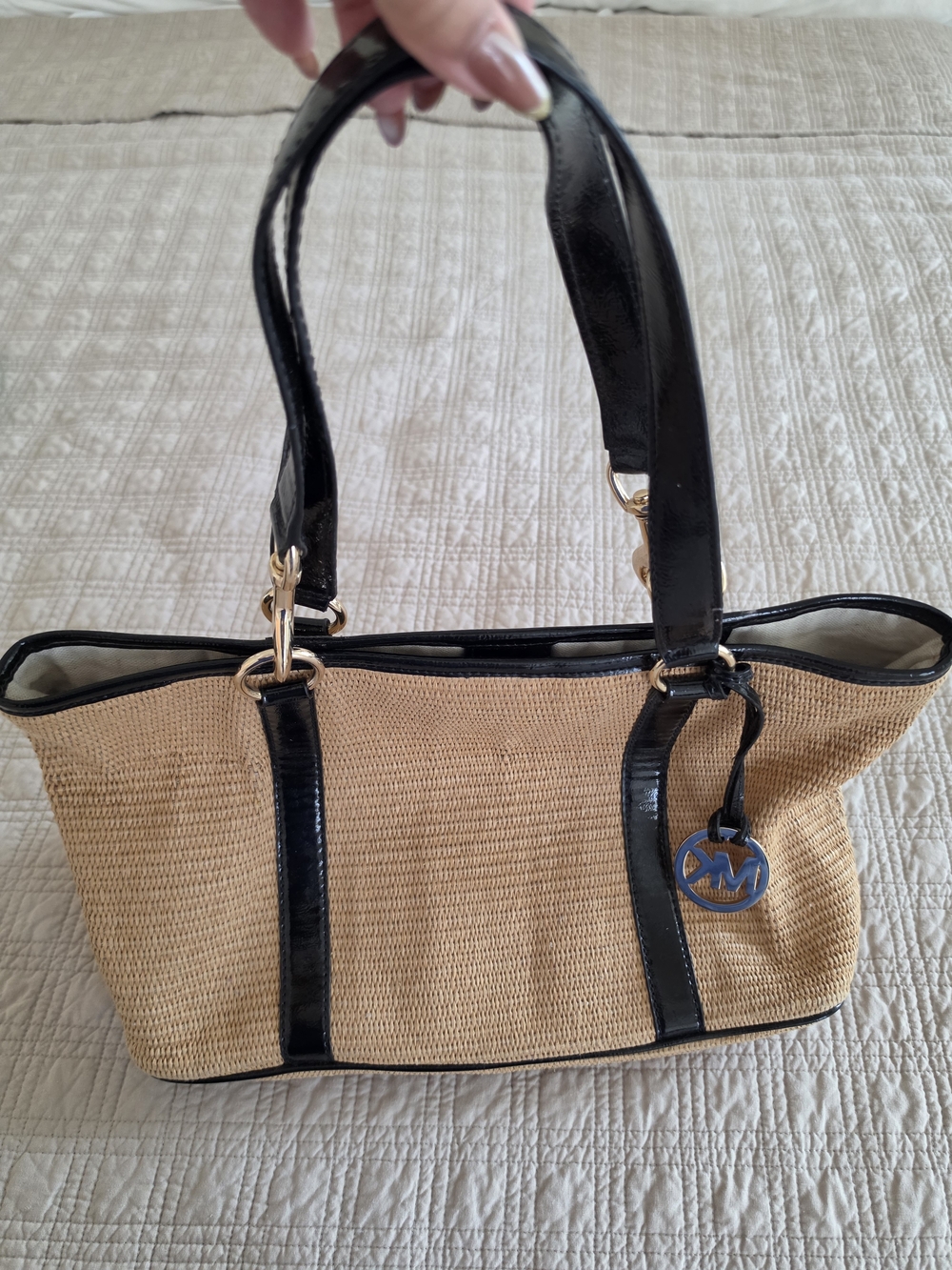 Michael Kors Black Trim Natural Straw Tote